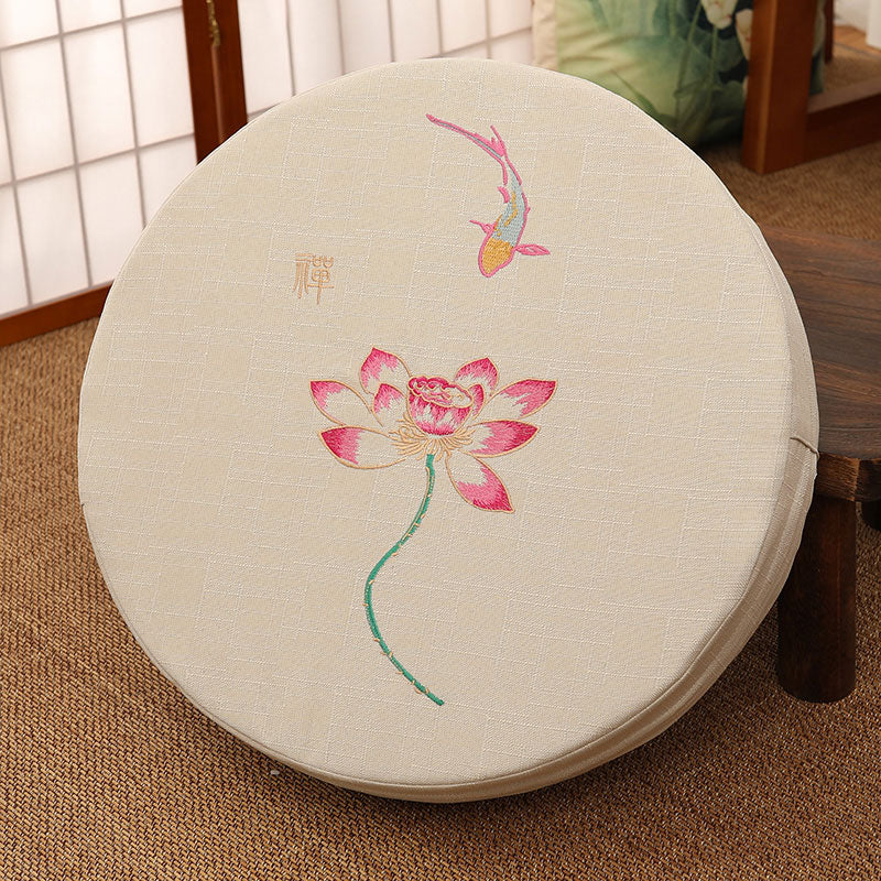 Buddha Stonesと蓮の刺繍入りコットンリネン瞑想用シートクッション