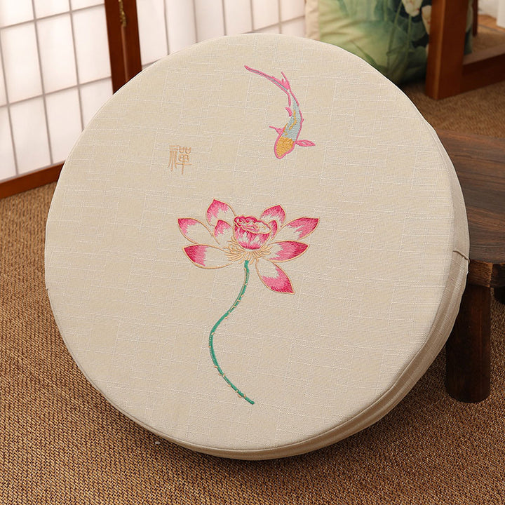 Buddha Stonesと蓮の刺繍入りコットンリネン瞑想用シートクッション
