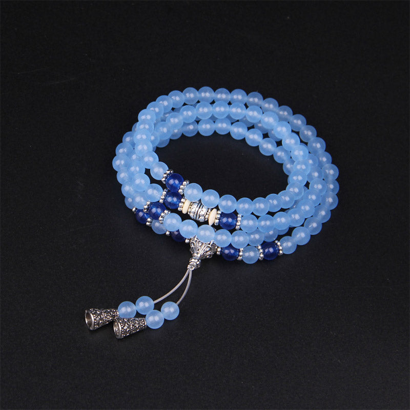 Buddha Stones108ビーズ ブルークリスタル ヒーリングブレスレットMala