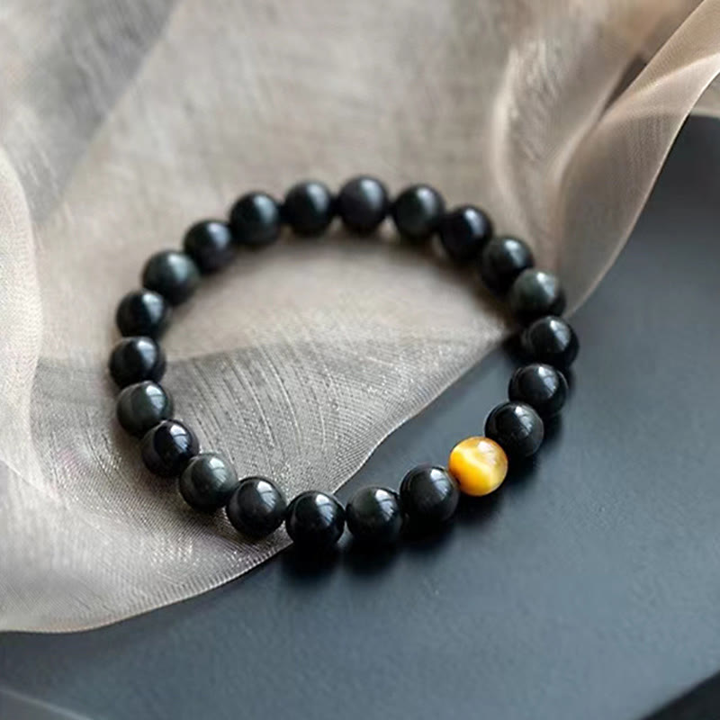 Buddha Stones天然レインボーオブシディアン タイガーアイ ポジティブラブブレスレット