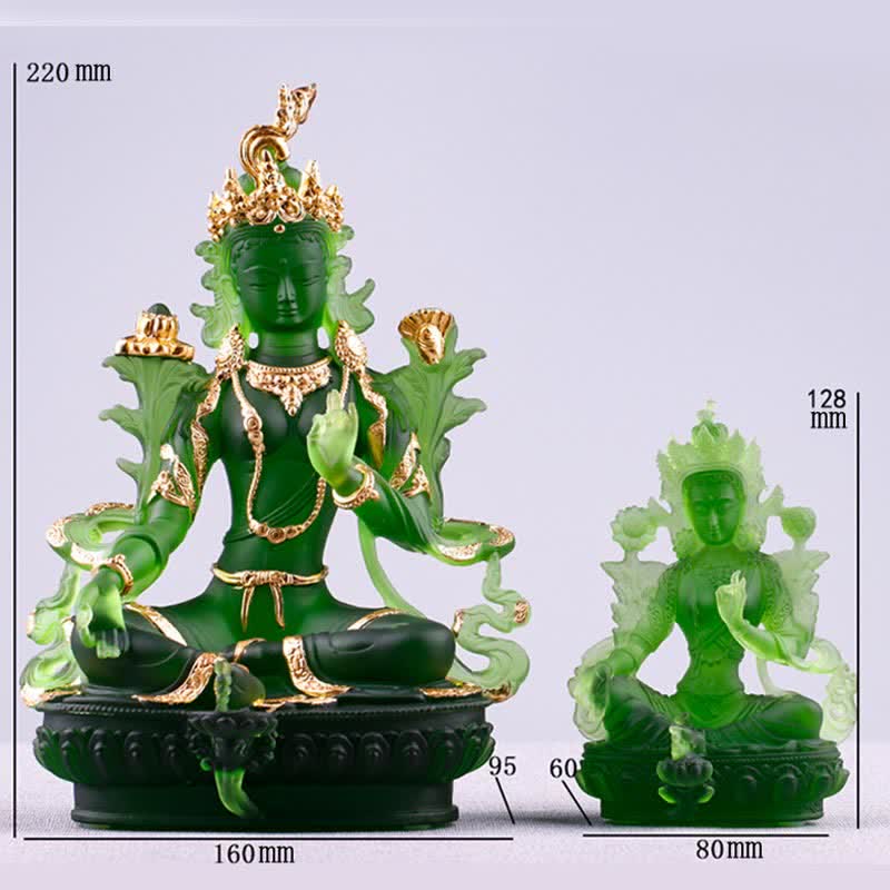 Buddha Stonesグリーンターラ ハンドメイド リュウリ クリスタル アートピース 守護 自宅 オフィス 像 装飾