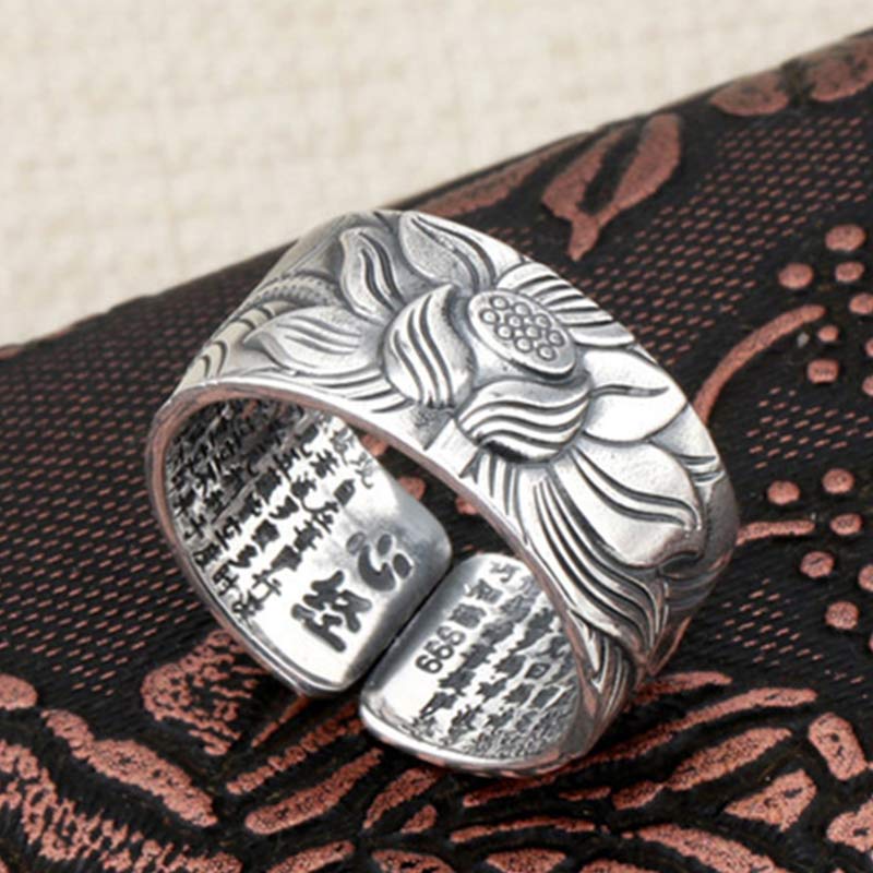 Buddha Stones999 スターリングシルバー 蓮のシンボル 般若心経 守護リング
