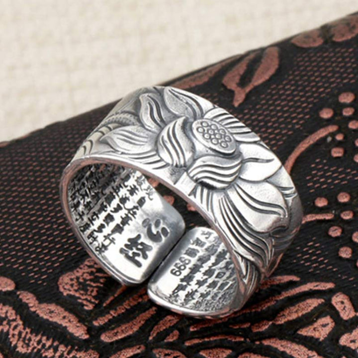 Buddha Stones999 スターリングシルバー 蓮のシンボル 般若心経 守護リング