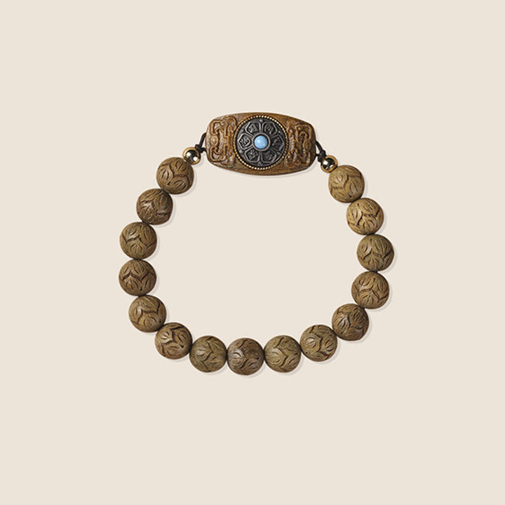 Buddha Stonesグリーンサンダルウッド黒檀サンダルウッドオーム・マニ・パドメ・フム癒しのブレスレット