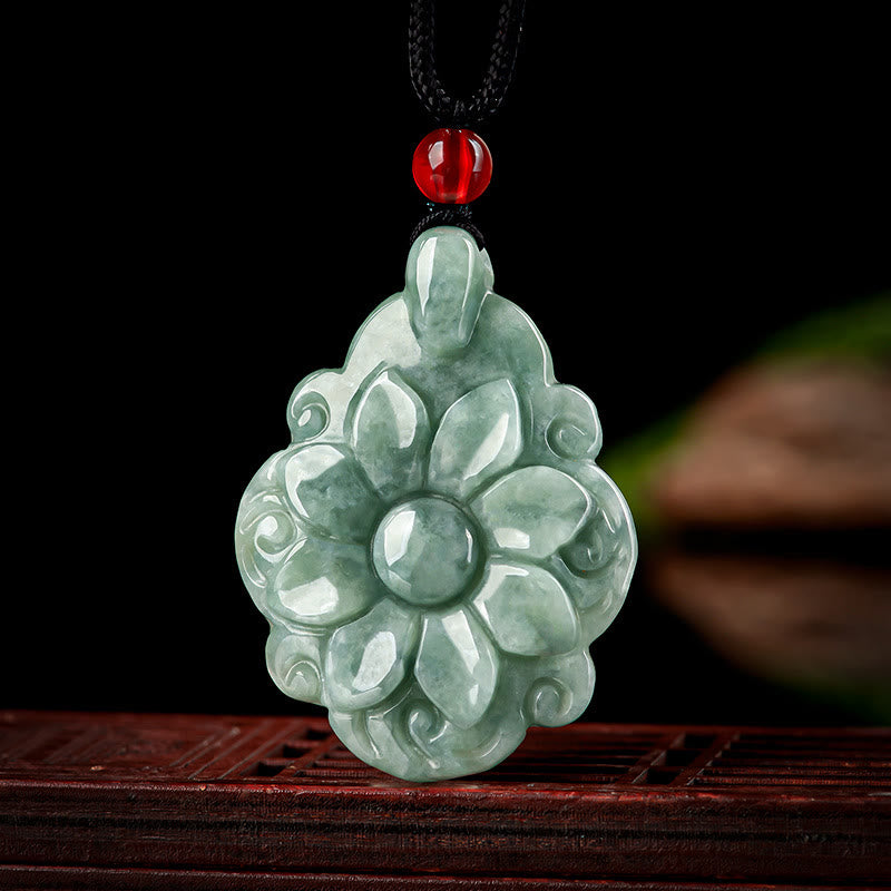 Buddha Stones天然翡翠カランコエブロスフェルディアナ花柄幸運ネックレスペンダント