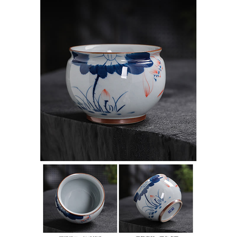 Buddha Stones、蓮の花の葉、竹製陶器のティーカップ、カンフーティーカップ