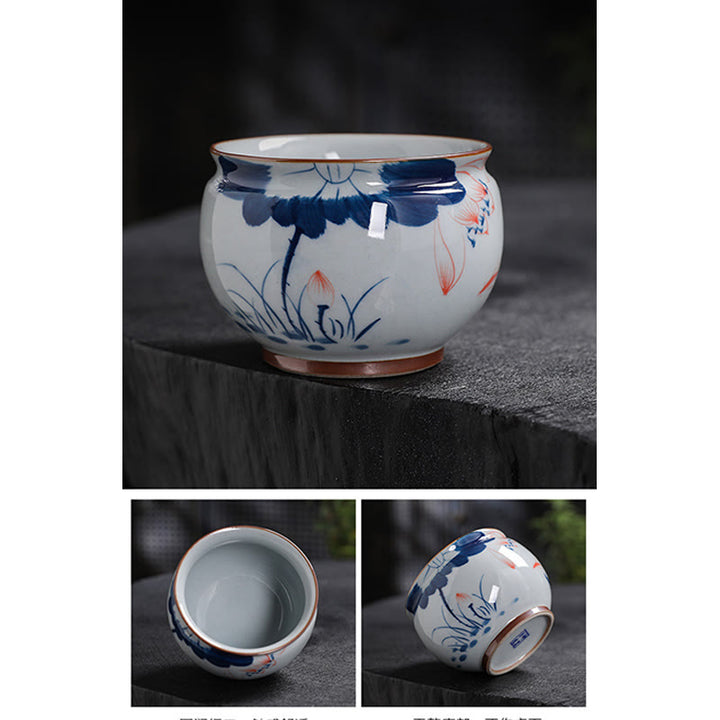 Buddha Stones、蓮の花の葉、竹製陶器のティーカップ、カンフーティーカップ