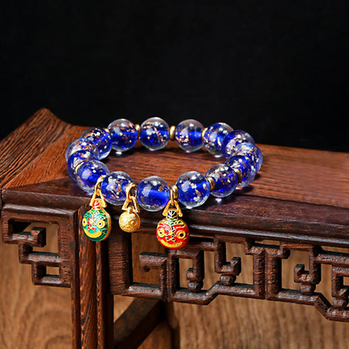 Buddha Stones金呑み獣ファミリーチャーム 光る蛍光Liuliガラスビーズ 成功ブレスレット