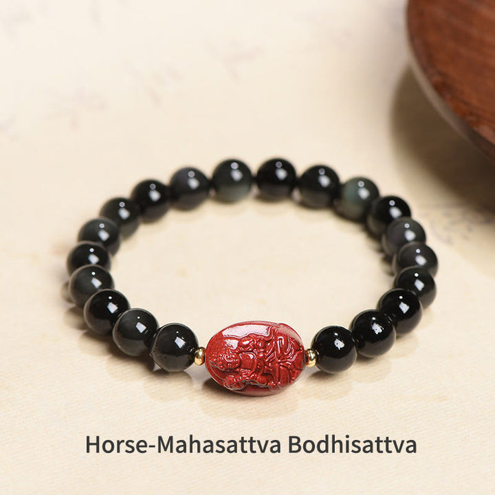 Buddha Stones十二支誕生仏天然黒曜石 辰砂 浄化ブレスレット