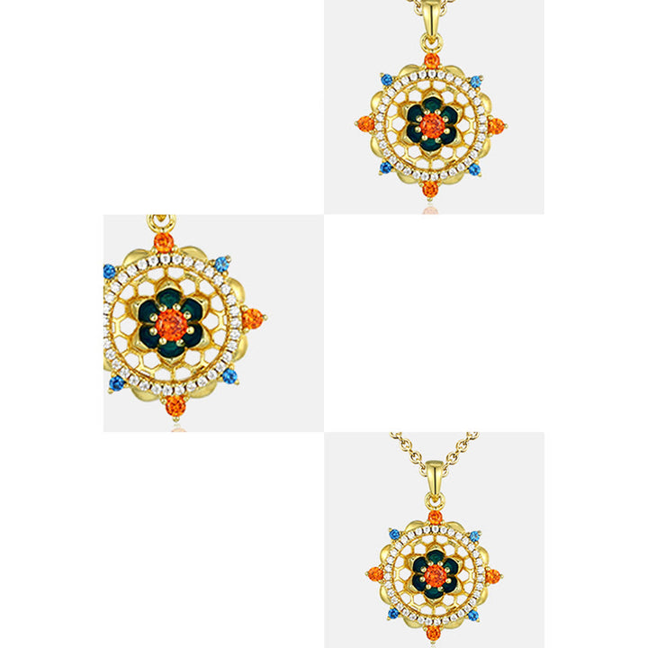 Buddha Stones925スターリングシルバー 蓮の花 カラフルジルコン 新たな始まりのネックレスペンダント