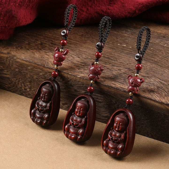 Buddha Stones小葉紅檀仏 辰砂 十二支 お守り 守護キーチェーン