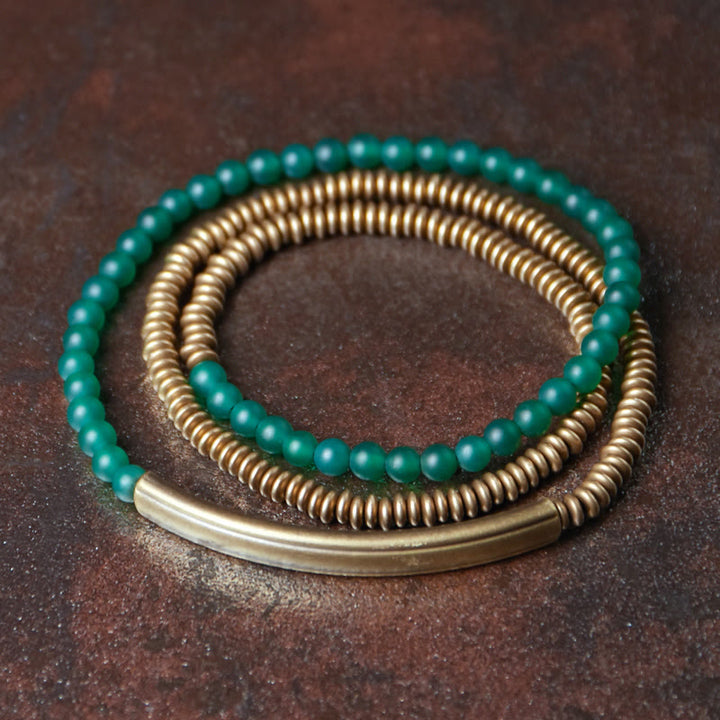 Buddha Stonesチベット瑪瑙石 銅製 守護 トリプルラップブレスレット