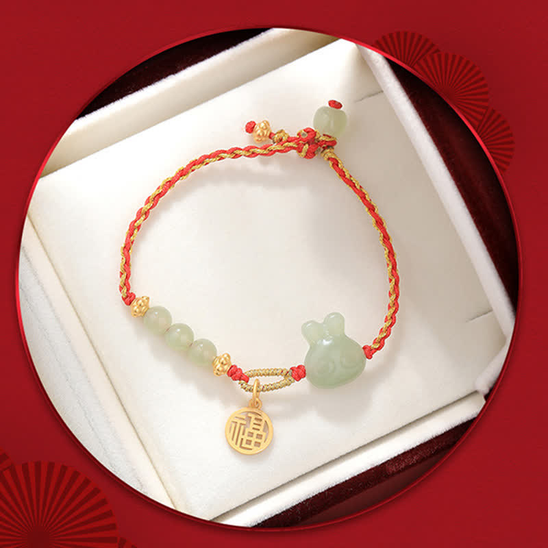 Buddha Stones925 スターリングシルバー 卯年 和田翡翠 幸福 幸運 赤い紐ブレスレット