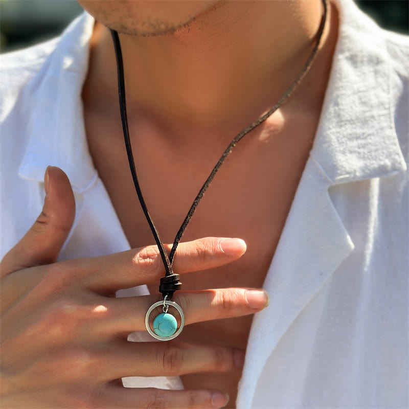 Buddha Stonesラウンドターコイズストーン保護力ネックレスペンダント