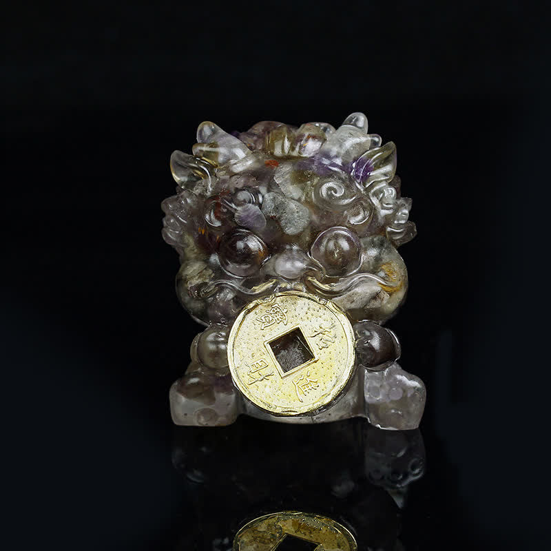 Buddha Stones手作り かわいい 貔貅 金貨 クリスタル 風水 エネルギー 富幸運繁栄家の装飾 - オーラライト23 - image 13