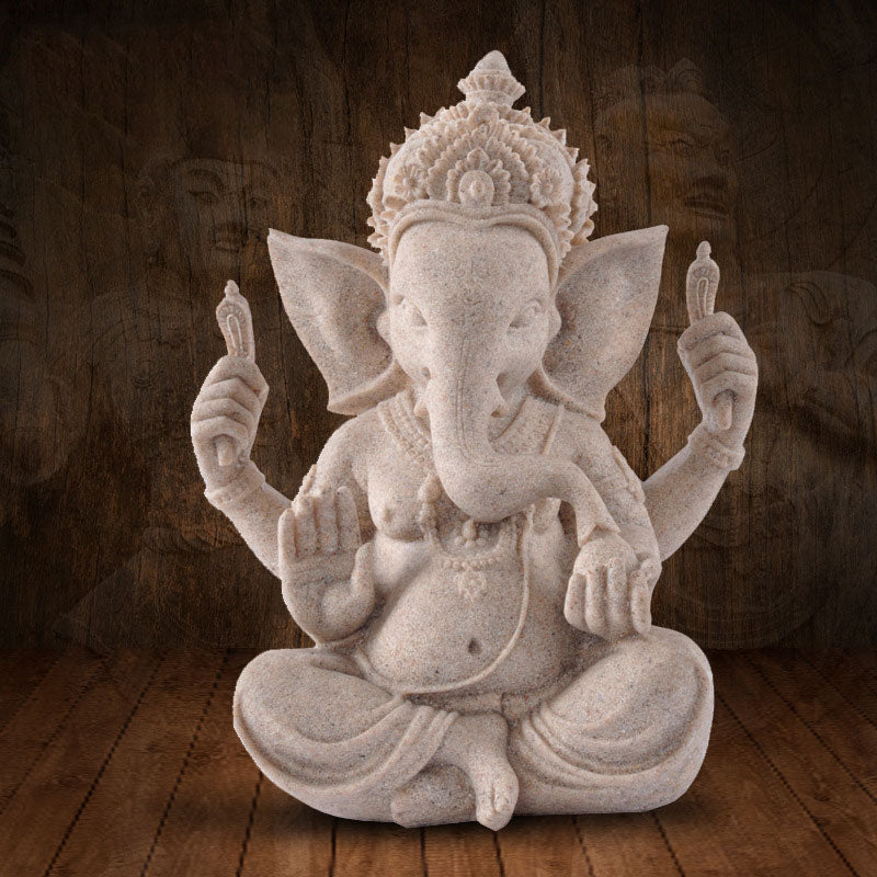Buddha Stonesガネーシャ ガンパティ 象の像 富の祝福 室内装飾 - グレー - image 0