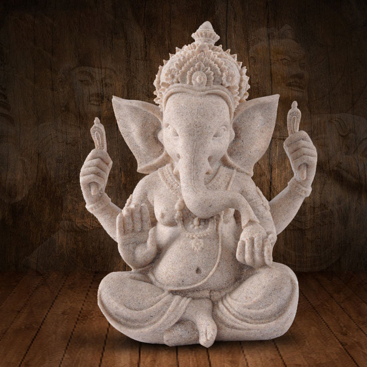 Buddha Stonesガネーシャ ガンパティ 象の像 富の祝福 室内装飾 - グレー - image 0