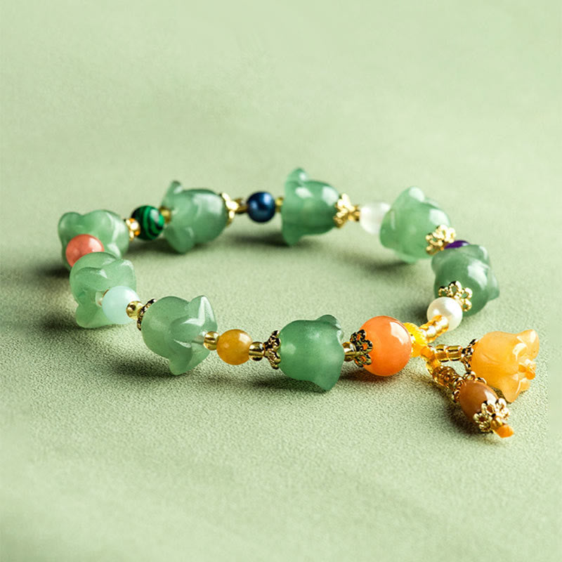 Buddha Stonesグリーンアベンチュリン マグノリアフラワー 幸運ブレスレット