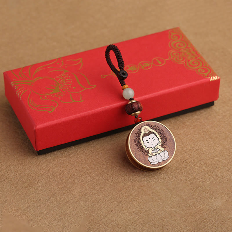 Buddha Stones黒檀木材ローズウッド仏観音菩薩Om Mani Padme Humバランス車のキーチェーン装飾