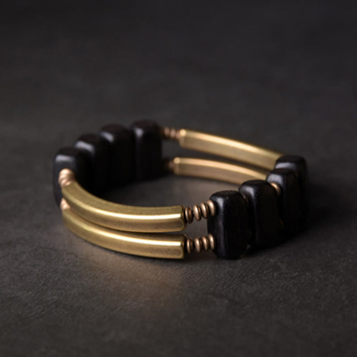 Buddha Stonesチベット黒檀木銅バランス二重層ブレスレット