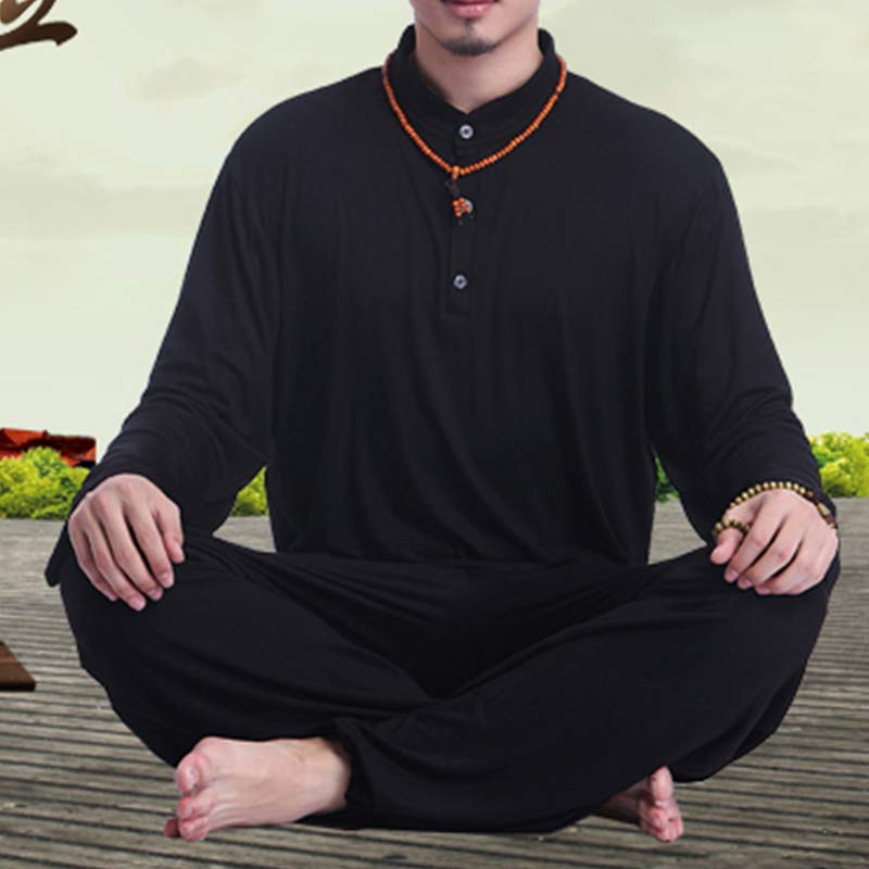Buddha Stones瞑想 祈り スピリチュアル 禅 太極拳 練習 ヨガ ウェア メンズ セット - 黒 - US/UK/AU44、 EU54 (3XL) - image 17