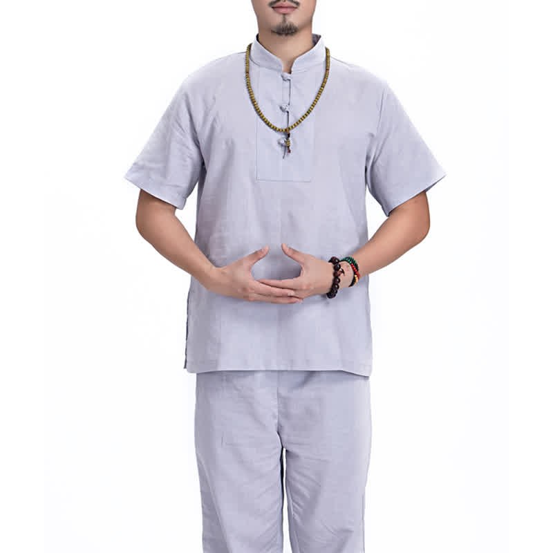 Buddha Stonesスピリチュアル 禅 瞑想 祈り 練習 コットン リネン 衣類 メンズ セット - グレー - US/UK/AU44、 EU54 (3XL) - image 18