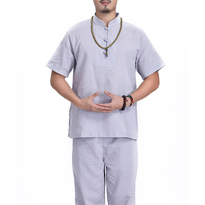 Buddha Stonesスピリチュアル 禅 瞑想 祈り 練習 コットン リネン 衣類 メンズ セット - グレー - US/UK/AU44、 EU54 (3XL) - image 18