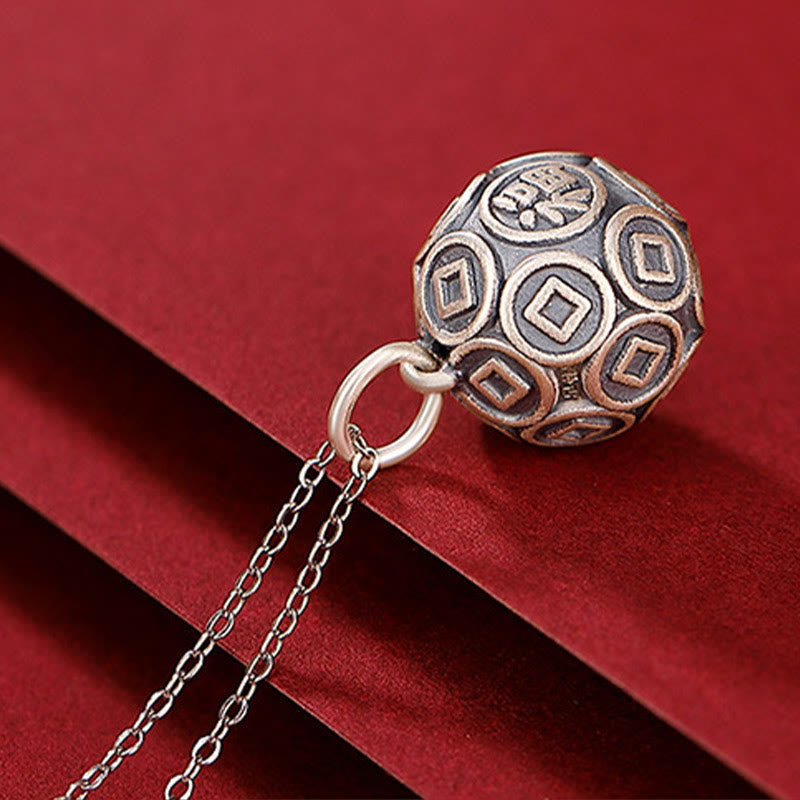 Buddha Stones990 スターリングシルバー 福文字 銅貨 幸運 幸運 チェーンネックレス ペンダント