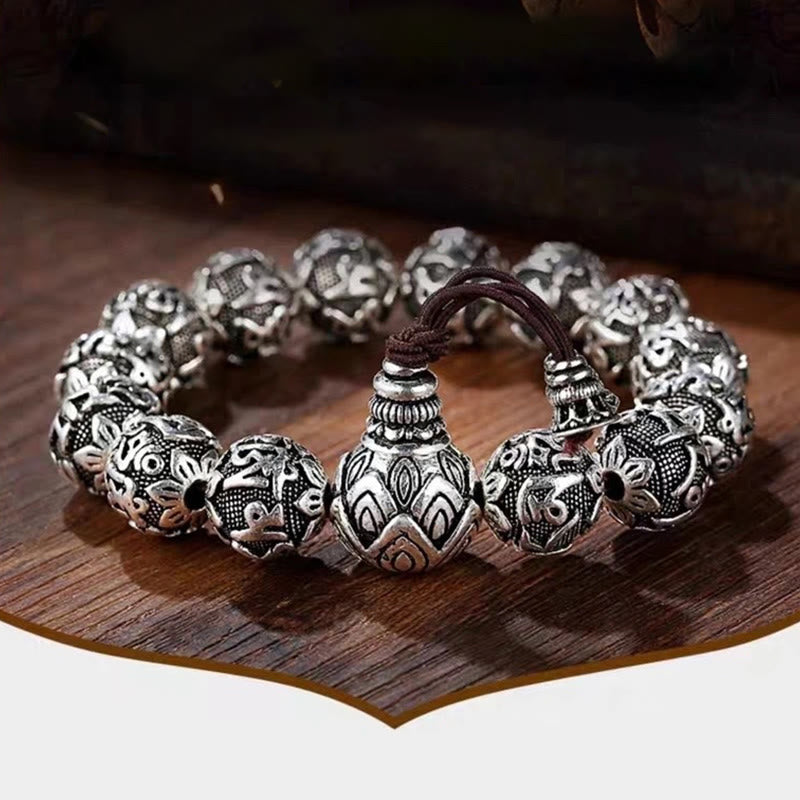 Buddha StonesチベットOm Mani Padme Hum彫刻 合金ビーズ お守り ブレスレット