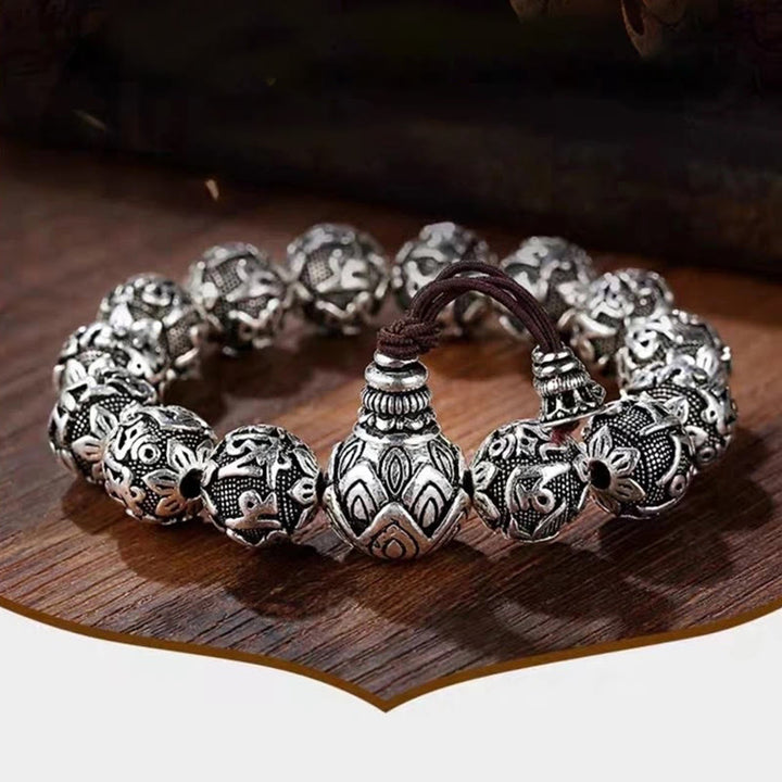Buddha StonesチベットOm Mani Padme Hum彫刻 合金ビーズ お守り ブレスレット
