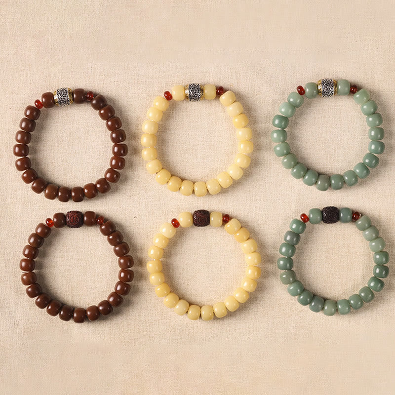 Buddha Stones菩提樹の吉兆雲福文字ビーズ平和ブレスレット