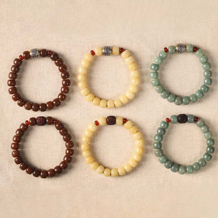 Buddha Stones菩提樹の吉兆雲福文字ビーズ平和ブレスレット