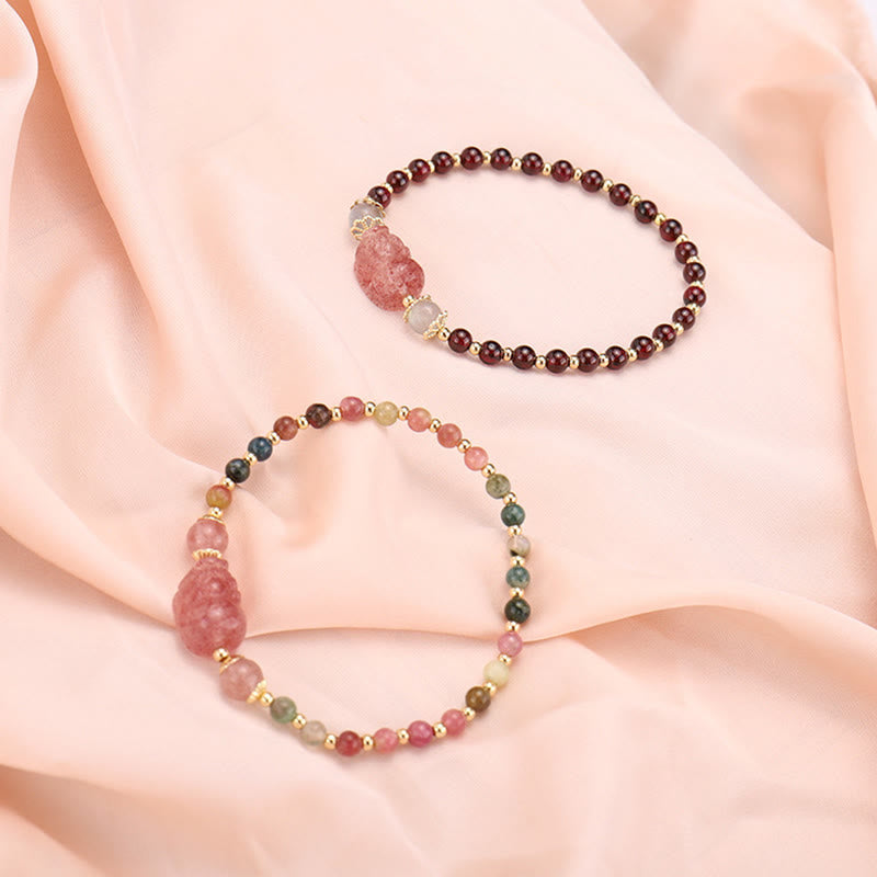 Buddha Stones天然トルマリンガーネット ストロベリークォーツ 貔貅ムーンストーン守護ブレスレット
