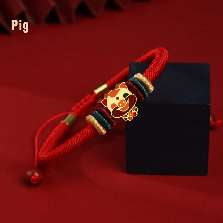 Buddha Stonesハンドメイド925スターリングシルバードラゴン年かわいい中国の十二支幸運編み込みレッドブレスレット