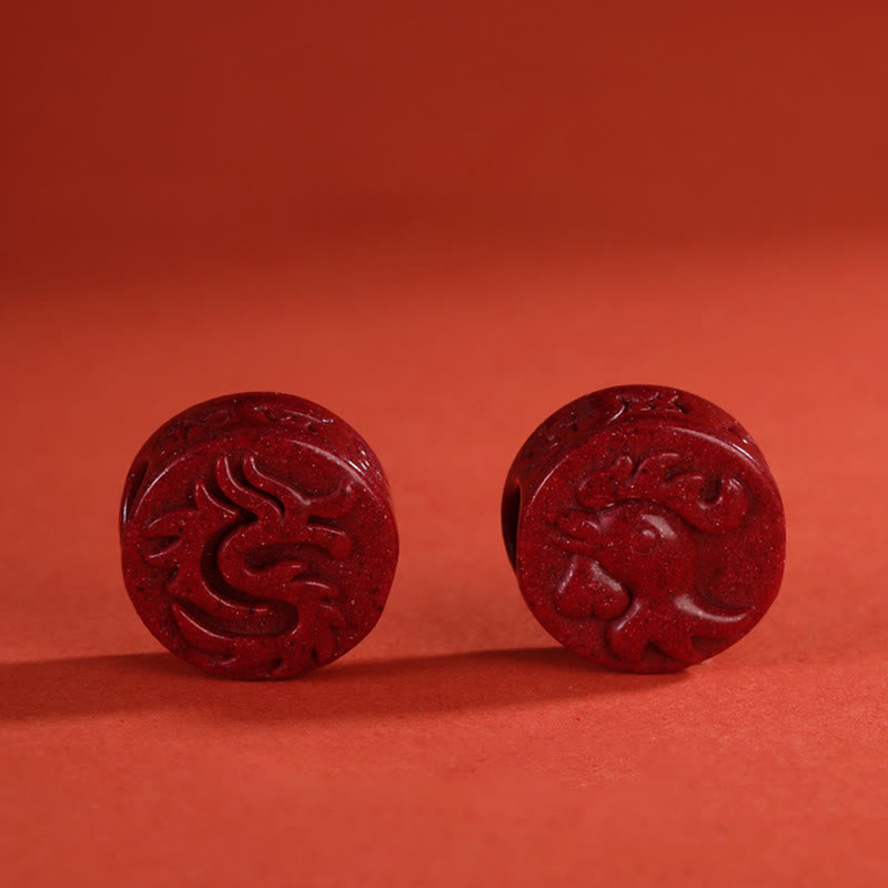 Buddha Stones龍年 925 スターリングシルバー 中国十二支 辰砂 縁起の良い組み合わせ 祝福ブレスレット