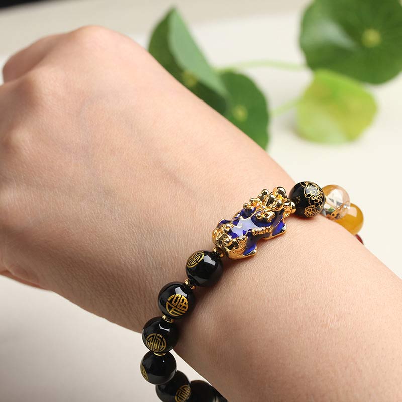 Buddha Stones色が変わるPiXiu黒曜石幸運ブレスレット