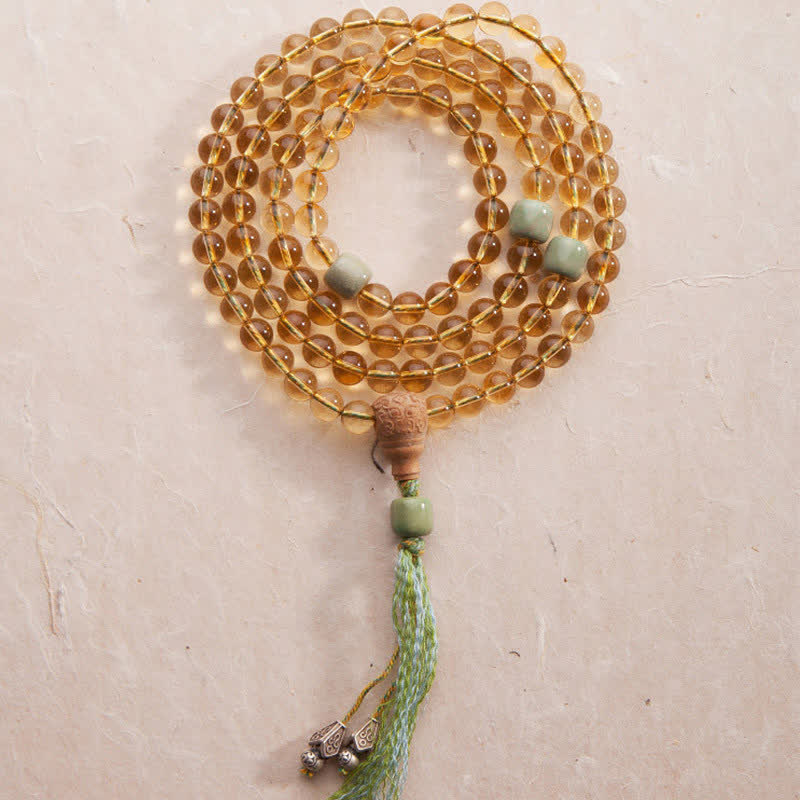 Buddha Stones 108マーラー数珠ビーズ 925 スターリングシルバー シトリン サンダルウッド ターコイズ 守護 繁栄 ブレスレット - シトリン（幸せ♥豊かさ） - image 0