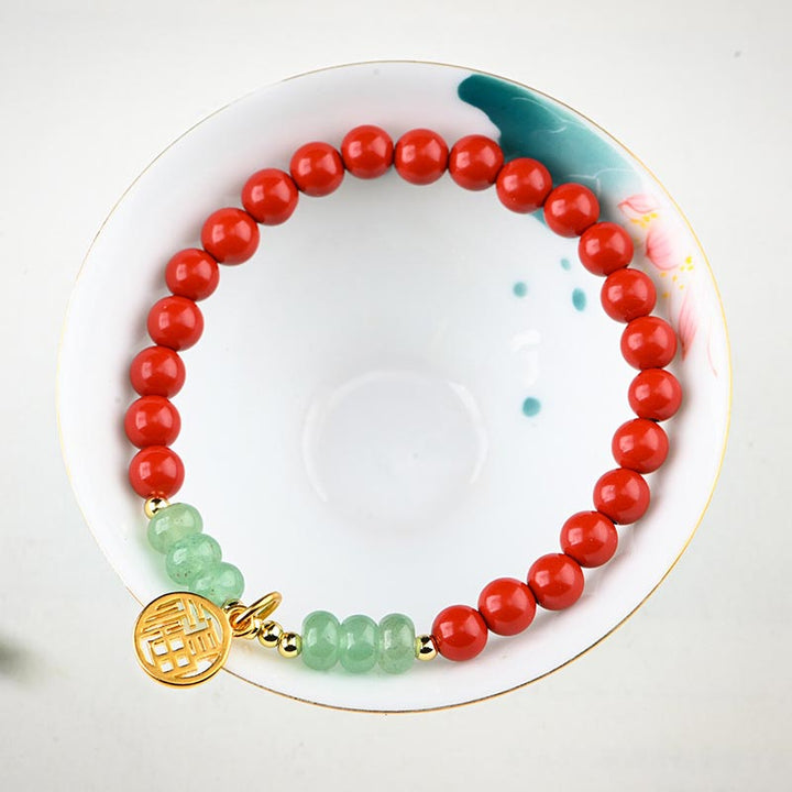 Buddha Stonesチベット辰砂グリーンアベンチュリン幸運ブレスレットネックレス