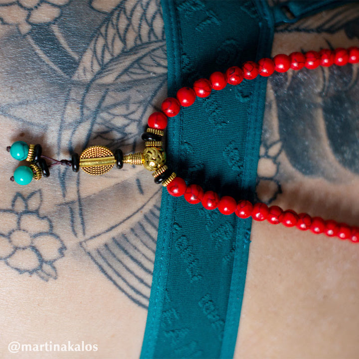 Buddha Stones チベットMala レッドターコイズの幸運 ネックレス＆ブレスレット