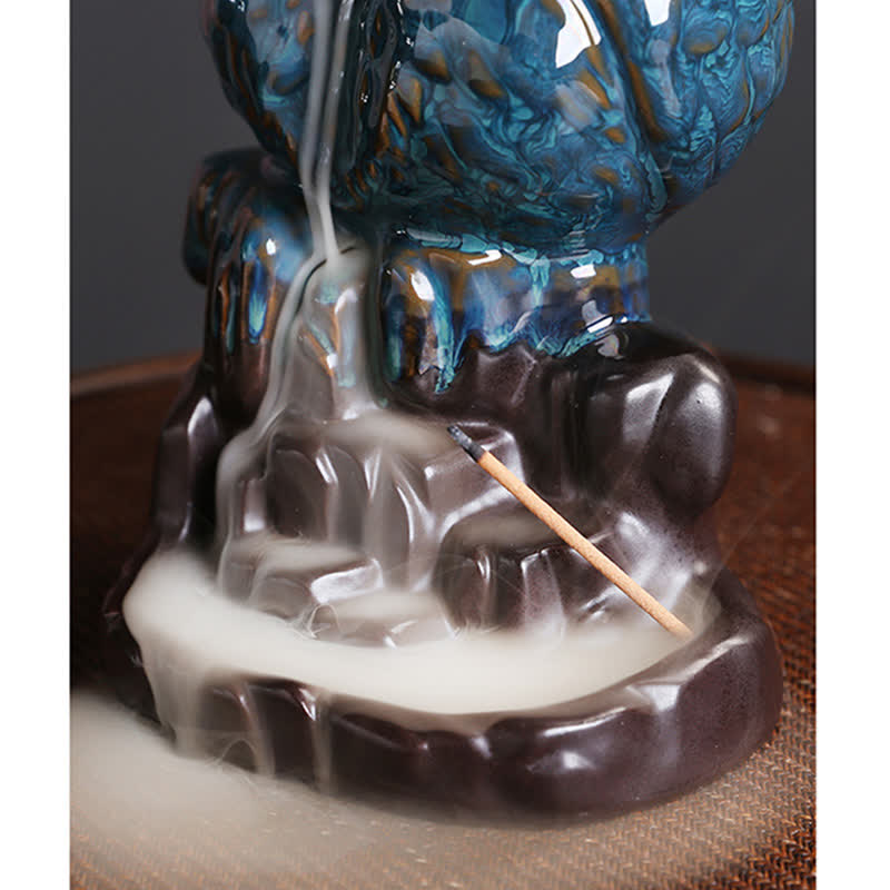 Buddha Stonesかわいいフクロウ 陶器 逆流煙噴水 瞑想 癒し 香炉 装飾