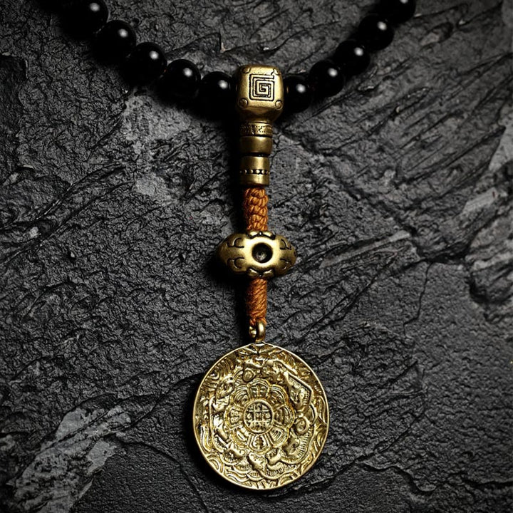 Buddha Stonesチベット 108 個Malaビーズ ブラックオニキス タイガーアイビーズ 九宮 八卦 守護ブレスレット