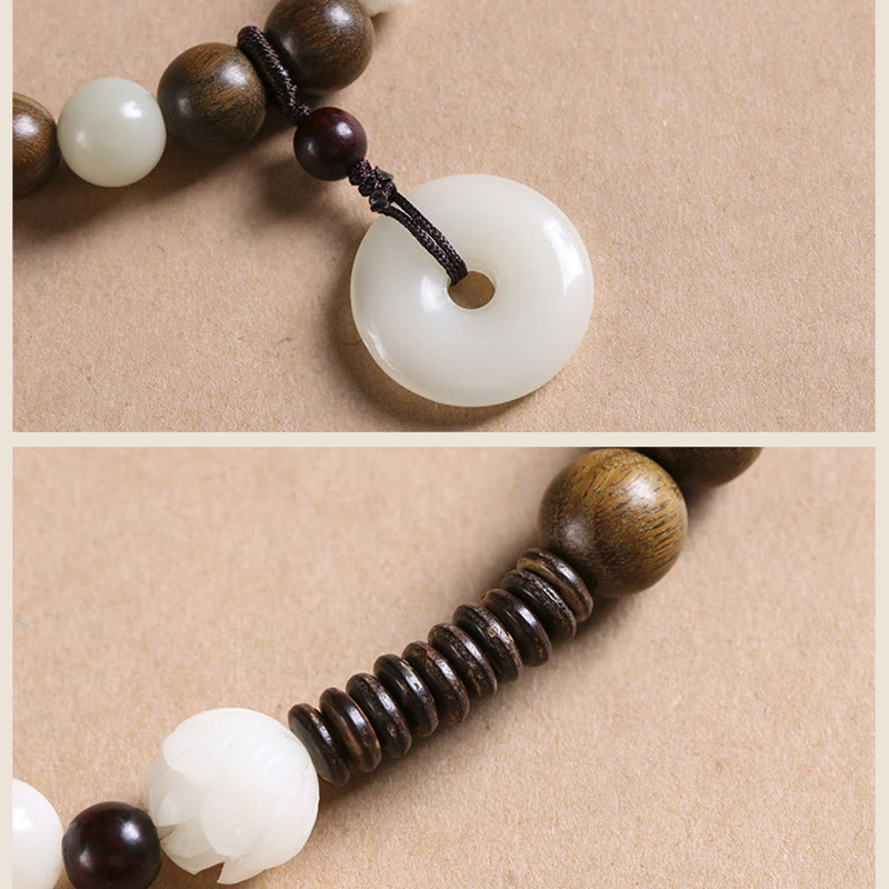 Buddha Stonesの種 グリーンサンダルウッド 蓮の平和のお守りチャームハーモニー ダブルラップブレスレット