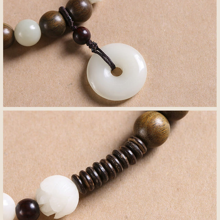 Buddha Stonesの種 グリーンサンダルウッド 蓮の平和のお守りチャームハーモニー ダブルラップブレスレット