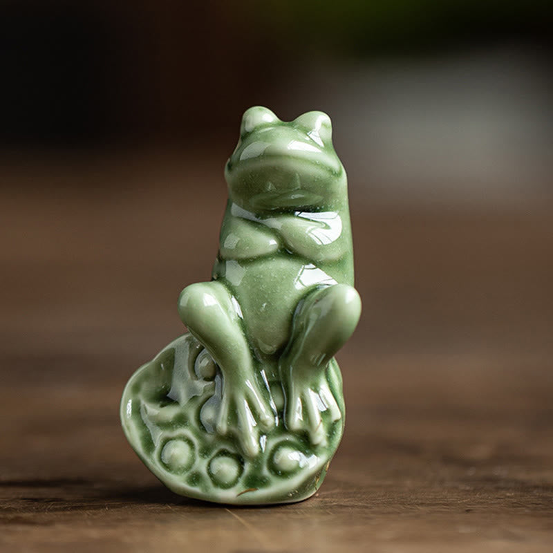 Buddha Stonesミニ 小型 瞑想 蓮 休憩 カエル 陶器 富 幸運 家庭用 ティーペット 置物 装飾