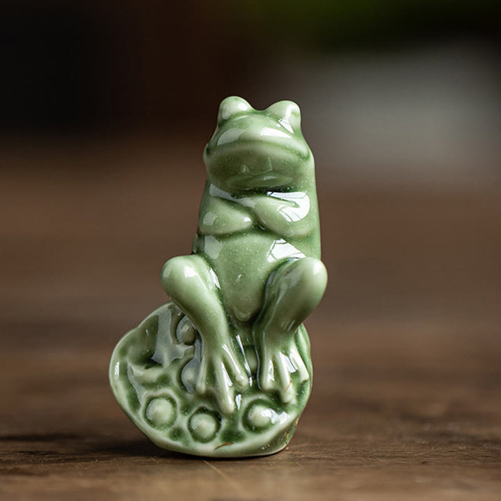 Buddha Stonesミニ 小型 瞑想 蓮 休憩 カエル 陶器 富 幸運 家庭用 ティーペット 置物 装飾
