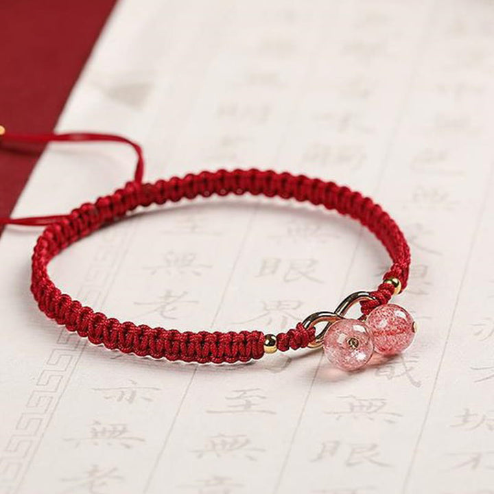 Buddha Stones天然ストロベリークォーツ アメジスト グリーンファントムビーズ ポジティブブレスレット