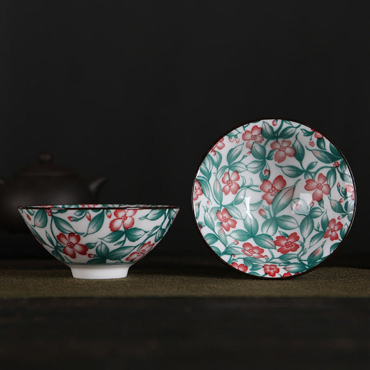 Buddha Stones、花、フーキャラクター、山、蓮、桜、陶器のティーカップ、カンフーティーカップ