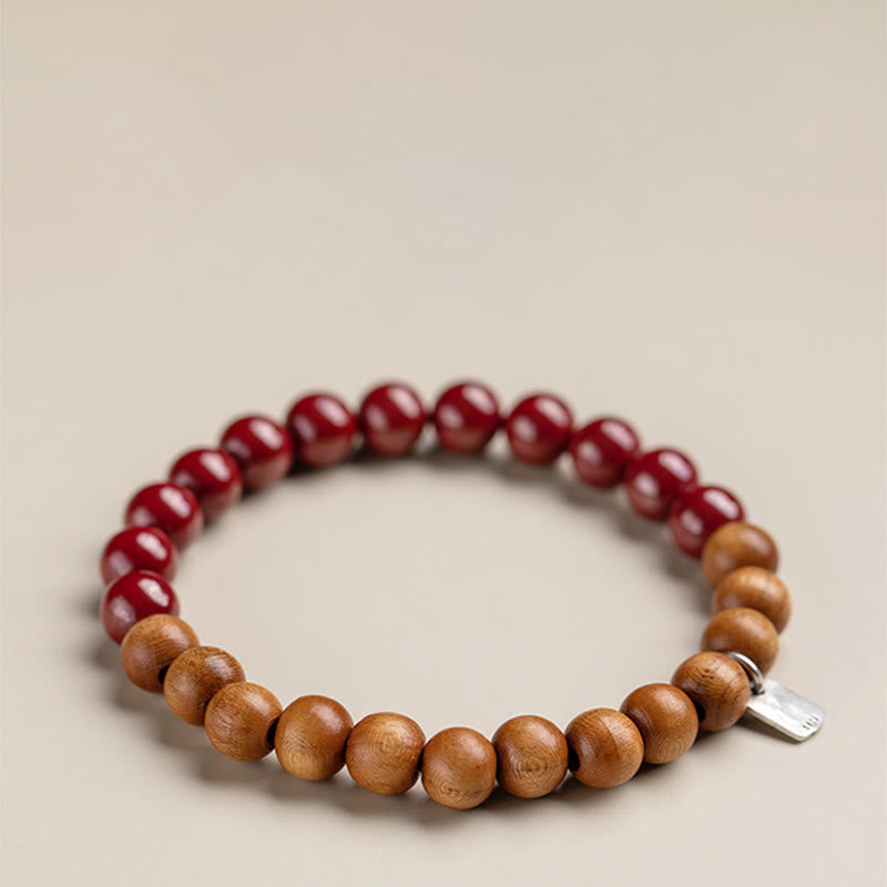 Buddha Stones925スターリングシルバー ピーチウッド シナバー 邪悪な霊を払うブレスレット