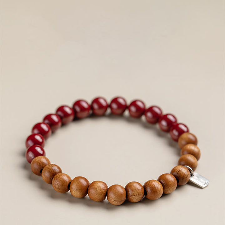 Buddha Stones925スターリングシルバー ピーチウッド シナバー 邪悪な霊を払うブレスレット