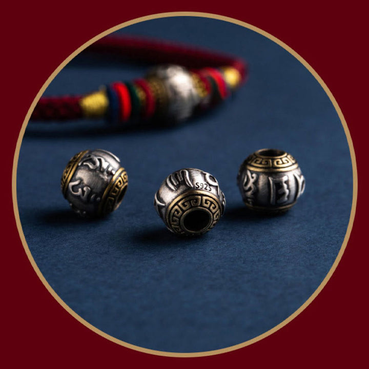 Buddha Stones925 スターリングシルバー チベット ハンドメイドオーム・マニ・パドメ・フム幸運の守護 キングコングノット 編み込みブレスレット